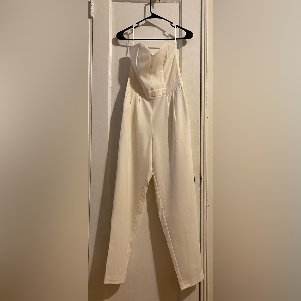 White Strapless Jumpsuit with Sweetheart Neckline